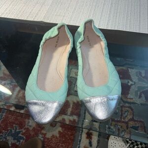 ALL Black Women's Quilted Ballet Flats,Mint Green and Silver, size40.5/9.5-10US